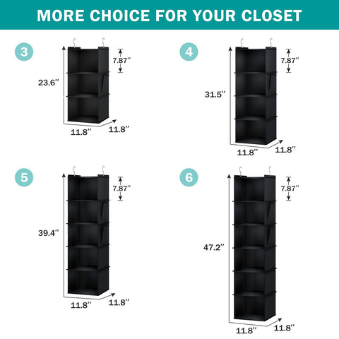 YOUDENOVA Hanging Wardrobe Organiser, 6 Shelves with Side Pockets, Grey – Make Every Shelf Count