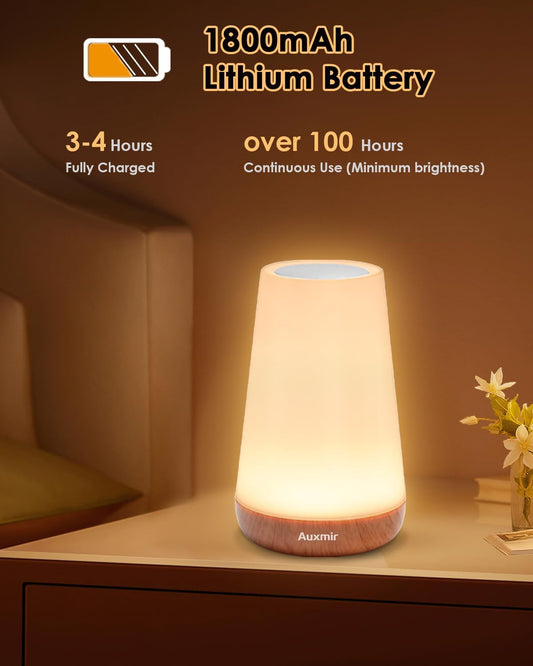 Night Light, LED Touch Bedside Table Lamp, Remote Control Dimmable Light with RGB Color Changing, USB Rechargeable, Portable Lamp for Bedroom, Living Room, Camping