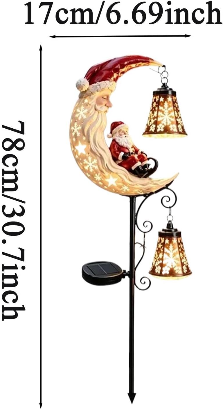 Santa Solar Lights Outdoor with Lantern LED Christmas Moon Light