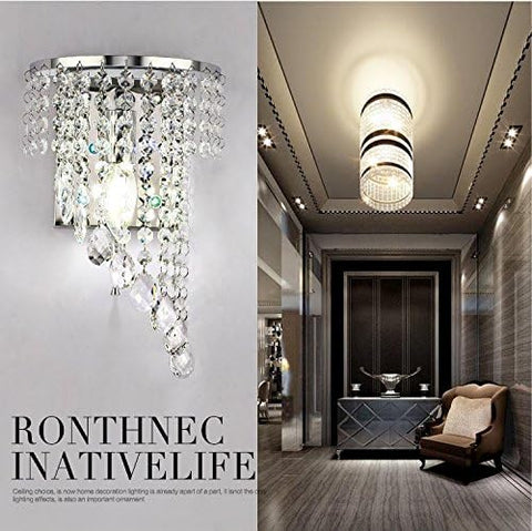 Crystal Wall Light with Stainless Steel Base and Crystal Chain