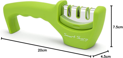 Smart Sharp 3-Stage Professional Knife Sharpener – Manual Kitchen Knife Sharpener with Ceramic Stone, Tungsten Carbide & Diamond Rods – Non-Slip Ergonomic Handle (Green)