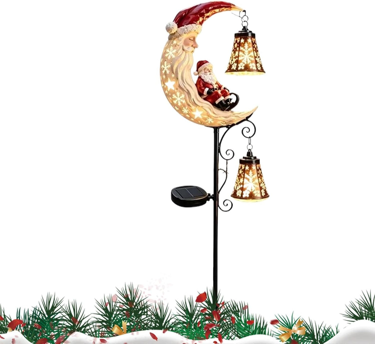 Santa Solar Lights Outdoor with Lantern LED Christmas Moon Light