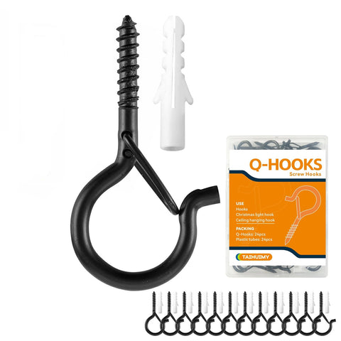 TAIHUIMY Screw Hooks for Outdoor String Lights – Q-Hanger Christmas Rope Light Clips with Safety Buckle for Plants, Wind Chimes & Decorations – Hang Everyday Things with a Little More Confidence