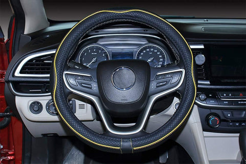 Microfiber Leather Car Steering Wheel Cover 15 Inch Black Yellow