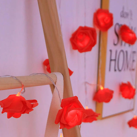 Hot Red Rose Flower Fairy String Lights 6M with 40 LEDs, Battery Operated Decorative Lights for Romantic Décor