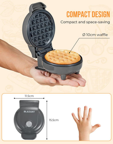 Mini Waffle Maker 4 Inch – Compact Breakfast Waffle Iron, Nonstick Snack, Chaffle & Hash Browns, 550W Grey