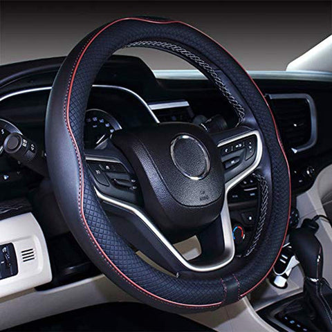 Microfiber Leather Steering Wheel Cover 15 inch Wine Red