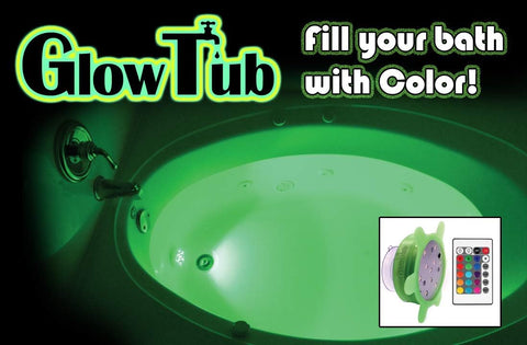 GlowTub V1 LED Bath & Spa Light with Remote Control – Waterproof Colour Changing Underwater Bath Light with 16 Colours, Dimming & Strobe Effect