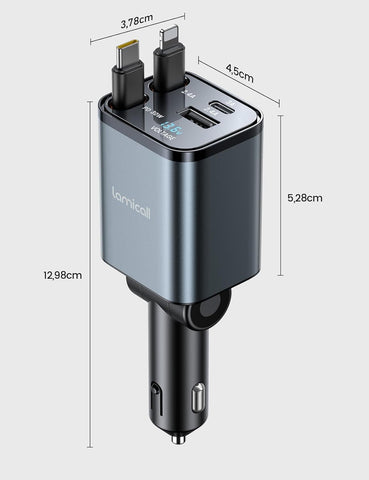 Lamicall 4-in-1 Retractable Car Charger Adapter 69W