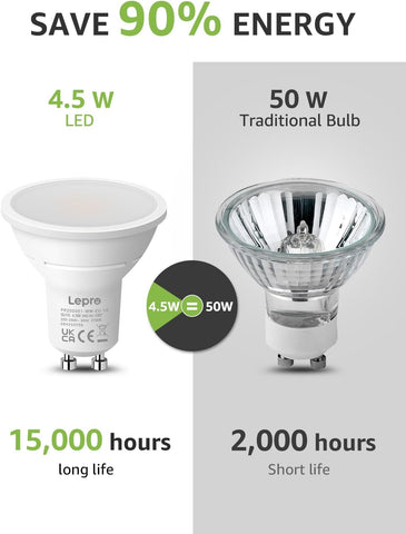 GU10 LED Bulbs 4.5W Warm White 2700K 345lm Pack of 10