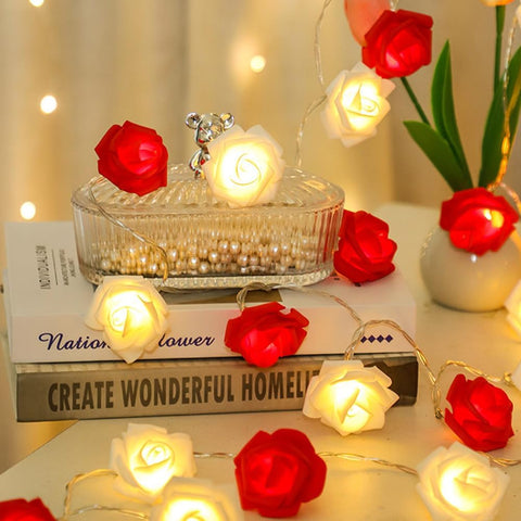 Rose Flower Fairy String Lights 3M, 30 LED Battery Powered Floral Lights for Bedroom, Wedding and Valentine Decoration