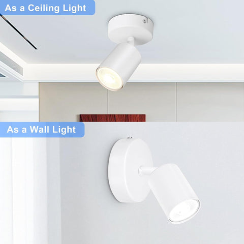 Ceiling and wall-mounted white lights in a room setting