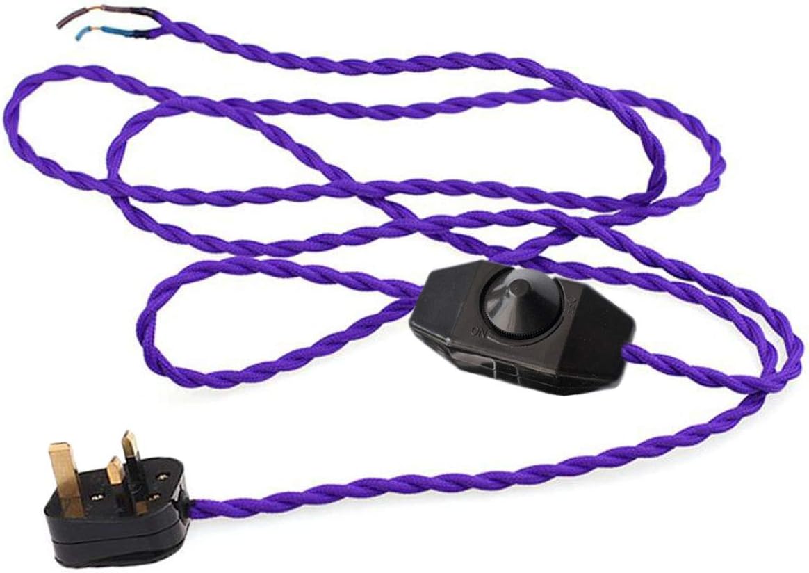 1.8m Purple Twisted Lamp Cord with Plug and Dimmer