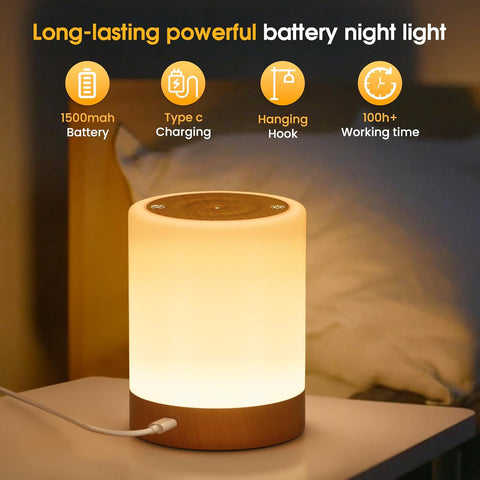 ONEWAY Night Light LED Touch Bedside Lamp – 256-Colour RGB Rechargeable Night Light with Timer, Memory, Dimmable Brightness & Portable Hook for Bedrooms, Kids & Travel