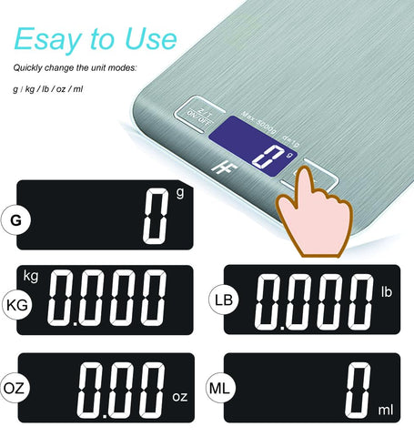 Digital Kitchen Scale 5kg/1g – Stainless Steel Food Weighing Scale with Backlit LCD, Multifunction Cooking & Baking Scale