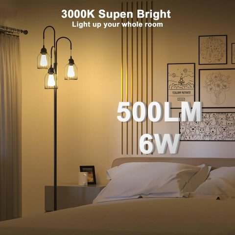 190cm Floor Lamp – Modern Black Dimmable Standing Tree Lamp with Wire Cage Shades, 3 E27 LED Bulbs Included for Living Room, Bedroom & Study