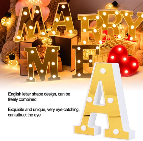 LED Alphabet Letter Light – Gold Warm White 16cm Battery-Powered – UK
