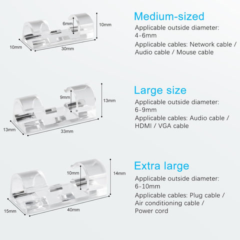 Aroidful 68PCS Cable Clips,Cable Tidy Clips,Strong Self Adhesive,Medium Sized × 40, Large Size × 20, Extra Large × 8 Wire Clamp,Cable Clips Outdoor for Home and Office