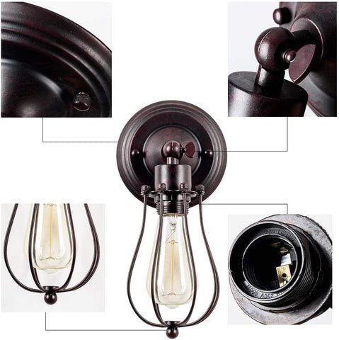 LULING Industrial Wall Sconce Vintage Lighting Adjustable Lamp Rustic Wire Metal Cage Oil Rubbed Wall Light Shade Edison Style Antique Fixture Porch Mirror
