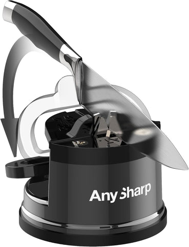 AnySharp Pro Metal Knife Sharpener – Hands-Free PowerGrip Suction | Sharpens All Knives | Hardened Steel & Serrated | Wolfram Finish