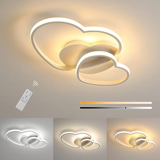 64W Heart-Shaped Dimmable LED Ceiling Light Chandelier White with Remote Control for Bedroom, Dining Room, Kitchen
