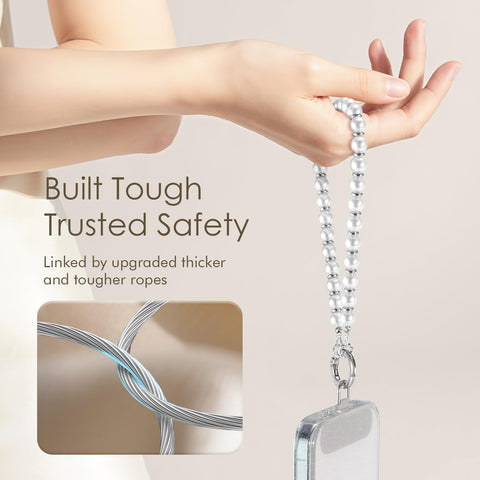 Pearl Phone Charm Beaded Strap with Keychain for Women