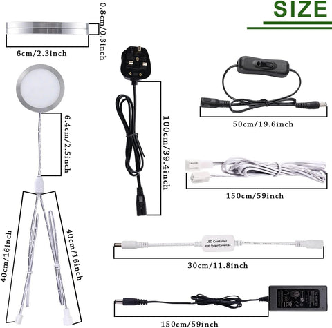 Under Cabinet LED Puck Lights 10-Pack Dimmable with Remote 6000K Daylight