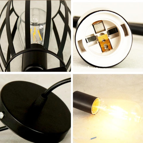 Modern Farmhouse Chandelier with Geometric Wrought Iron Metal Lampshade Pendant Lamp, Black Retro Cage Type Hanging Light for Kitchen Island Dining Room Living Room Bedroom Chaser of Light