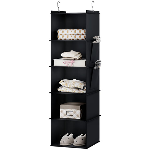 YOUDENOVA Hanging Wardrobe Organiser, 6 Shelves with Side Pockets, Grey – Make Every Shelf Count
