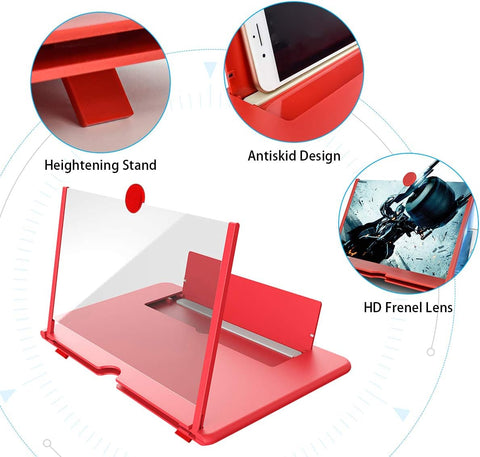12" Foldable Phone Screen Magnifier – Red