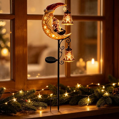 Solar Powered Christmas Moon Garden Stake Light, Metal Outdoor Decorative Pathway Lighting, Waterproof Holiday Landscape Lamp for Patio Lawn Yard Walkway Decoration，2PCS