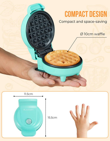 **Blazant Mini Waffle Maker – 4 Inch Nonstick Compact Waffle Iron, 550W, Portable Breakfast Chaffle & Snack Maker, Blue