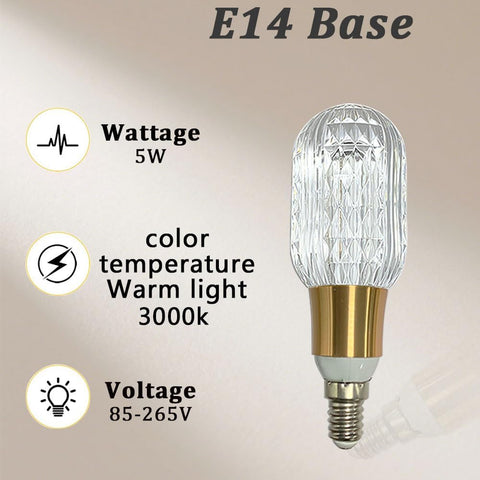 YELANGU Acrylic Crystal Bulb 5W Edison Screw Light 85-265V, 3000K Warm Light, E14 Base Professional Decorative lamp (1 Count E14-B003) [Energy Class F]