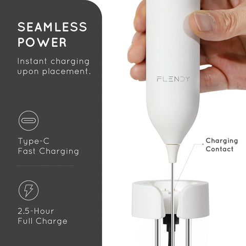 Rechargeable Milk Frother Handheld with USB-C Stand, Electric Whisk