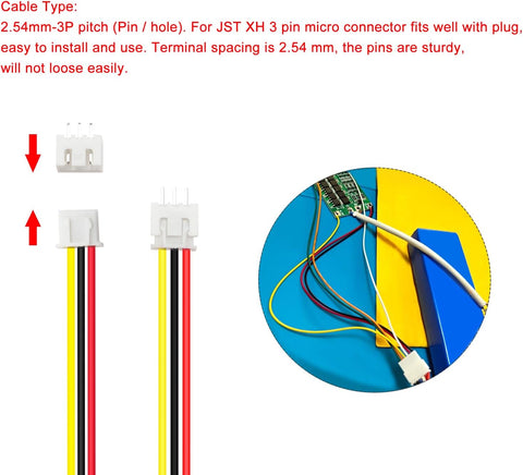 Lyeteung 30 Sets 2.54mm JST-XH Connector, Mini Micro JST XH 3 Pin Connector Plug Male with 150mm 22AWG Cable & Female Connector