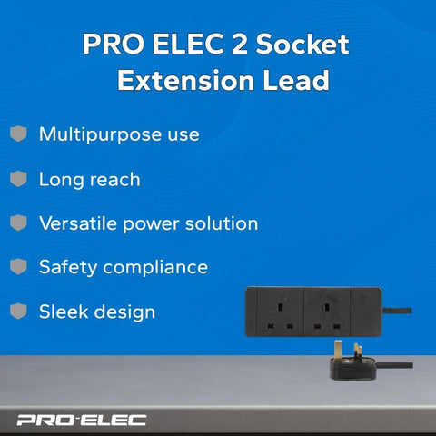 PRO ELEC 2 Socket Extension Lead 10m Black