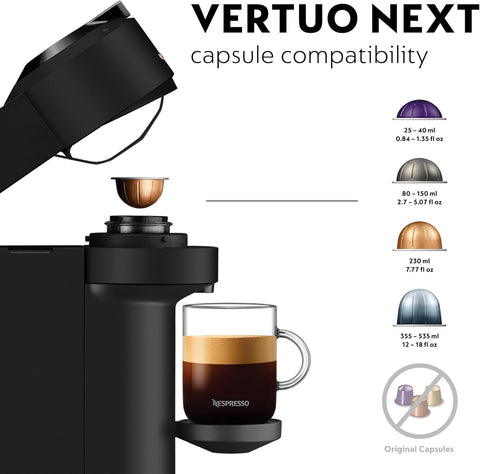 Vertuo Next Coffee Machine by De'Longhi – 6 Cup Sizes, 30+ Coffee Varieties, Capsule Set Included, Matte Black