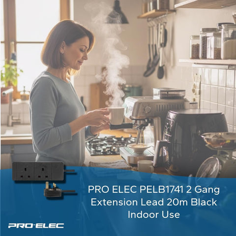 PRO ELEC PELB1741 2 Gang Extension Lead 20m, Black