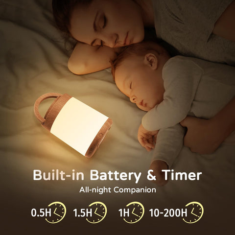 Rechargeable Lamp,10 Colour Changing Lamp+Dimmable Touch Lamp, Bedside Lamps Battery Lamp for Bedroom, Remote+Timer Bedside Lamp LED Night Lamp Kids Lamp Portable Small Lamp[Wood Grain Color]