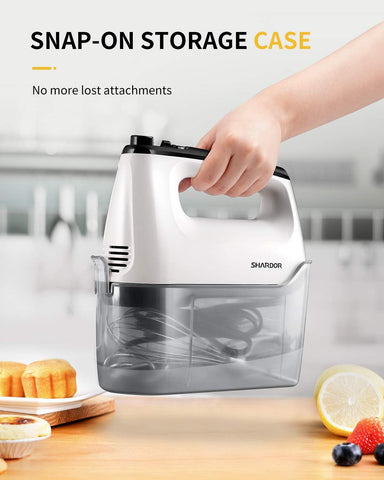 400W Electric Hand Mixer with 6 Speeds & Turbo – 5 Stainless Steel Attachments, Anti-Splash Whisk + Storage Case