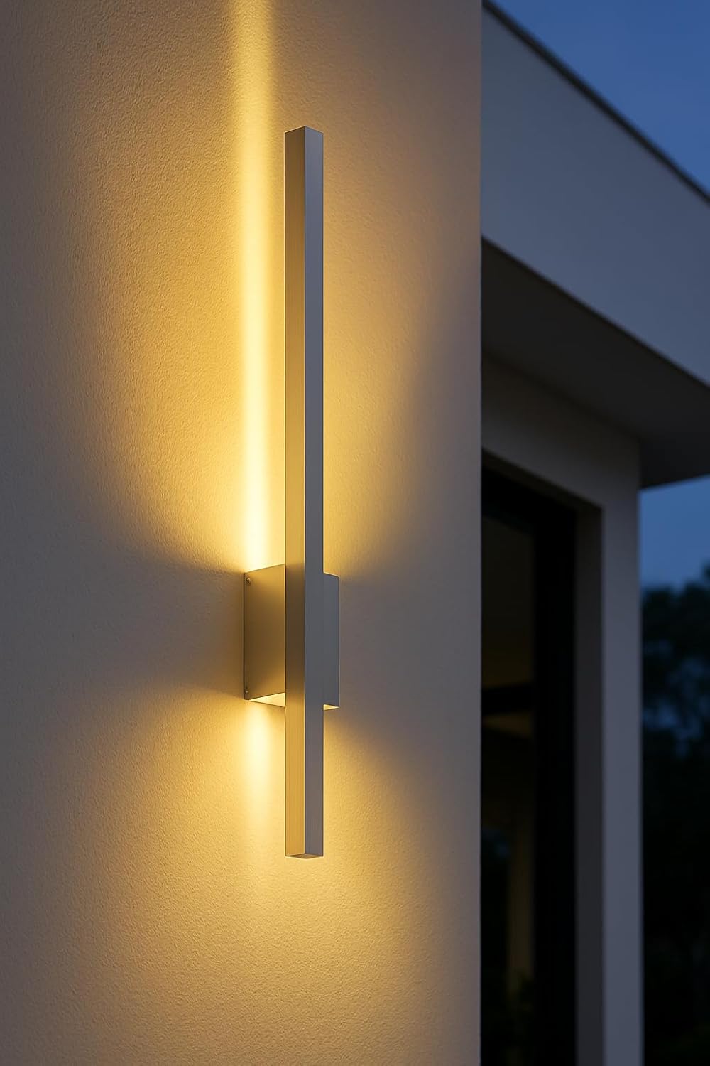 Modern outdoor wall light fixture on a building exterior