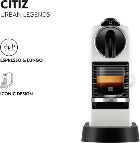 De'Longhi Citiz Coffee Machine – White (EN167.W) | Original Nespresso Pods Compatible Espresso Maker + Starter Capsule Set