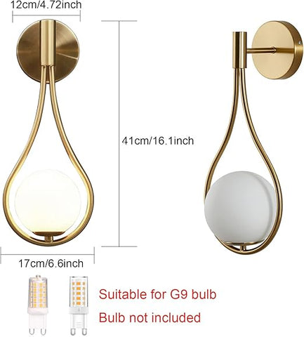 Modern Golden Bronze Wall Sconce - Water Drop Design Glass Globe Light