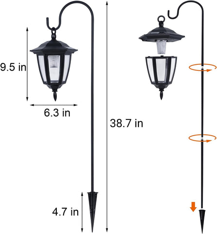 Dynaming 4 Pack Solar Hanging Lights Outdoor, Solar Powered Garden Decorative Lanterns with 4 x 38 Inch Shepherd Hooks, Waterproof Landscape Lighting for Lawn Patio Yard Pathway Driveway, Warm White