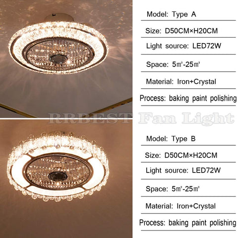 Invisible Ceiling Fan Light with Remote Control - 50cm LED Silent Fan