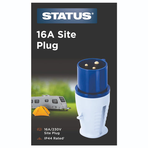 Status 3Pin Weatherproof Connector Plug, 3Pin Blue Industrial Plug, 16amp, Perfect for Camping Caravan, Motorhome, IP44, for Construction Sites, Campervan, 16AP1PK10