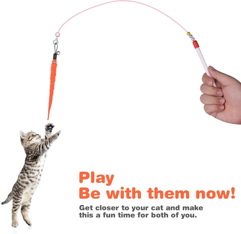 Cat Wand Toy Set with 6 Furry Worm Refills