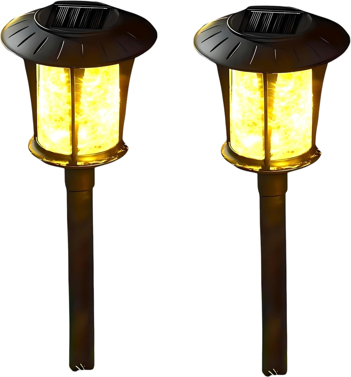 Black Solar Garden Stake Light Crackle Glass Lantern Warm LED Glow 42 cm Height Outdoor Pathway Yard Patio Lighting Weatherproof Easy Setup (2)