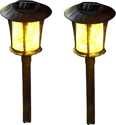 Black Solar Garden Stake Light Crackle Glass Lantern Warm LED Glow 42 cm Height Outdoor Pathway Yard Patio Lighting Weatherproof Easy Setup (2)