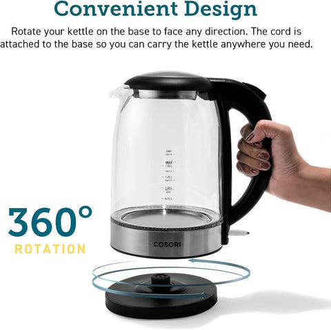 3000W Electric Tea Kettle Glass Spout, Stainless Steel Filter, LED